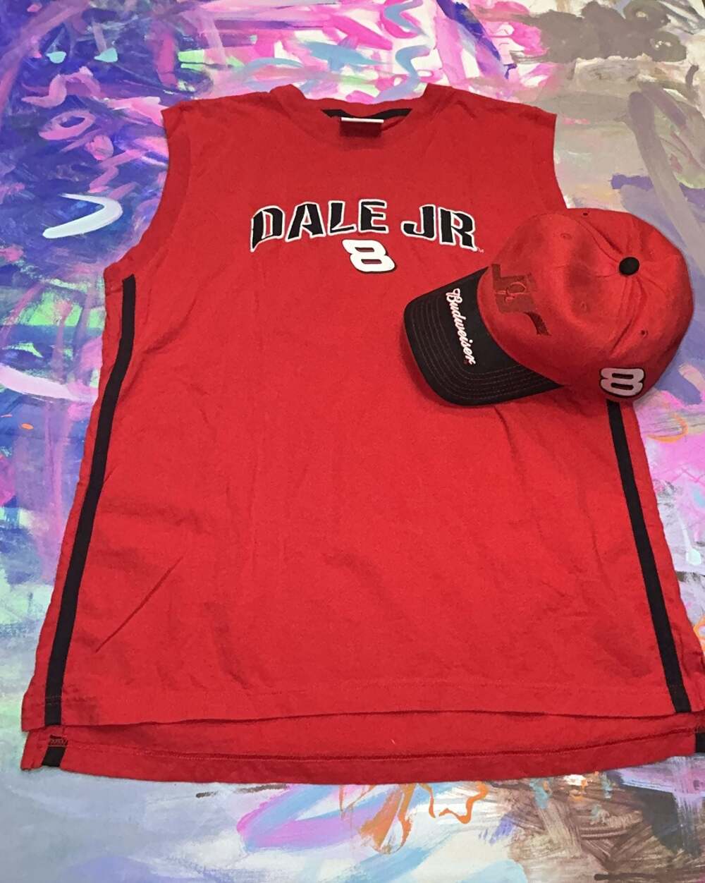 Winners Circle Dale Earnhardt Jr. 8 Red Sleeveless NASCAR T-Shirt with hat